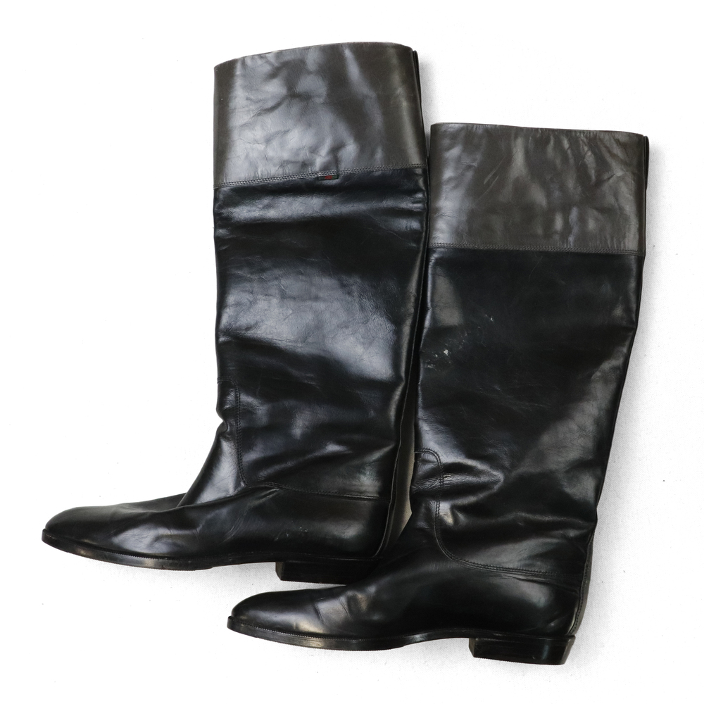 Vintage 80s Gucci Black Leather Knee High Boots Size 38